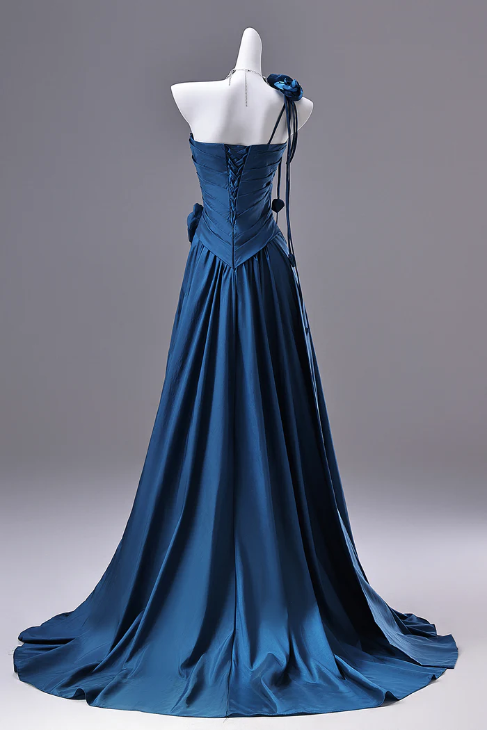 Navy Blue A Line Strapless Flora Formal Prom Dress  P638
