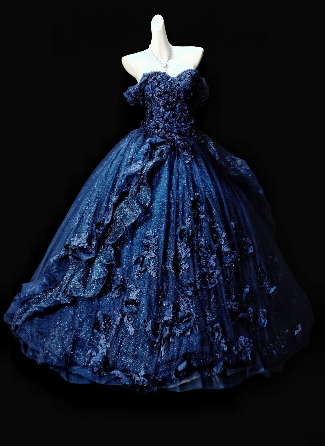 Navy Blue Ball Gown Birthday Dress Sweet 16 Tulle Quinceanera Dress  P1997