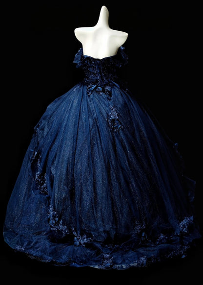 Navy Blue Ball Gown Birthday Dress Sweet 16 Tulle Quinceanera Dress  P1997