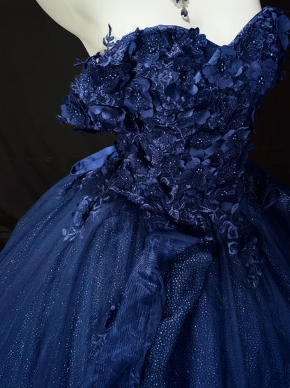 Navy Blue Ball Gown Birthday Dress Sweet 16 Tulle Quinceanera Dress  P1997