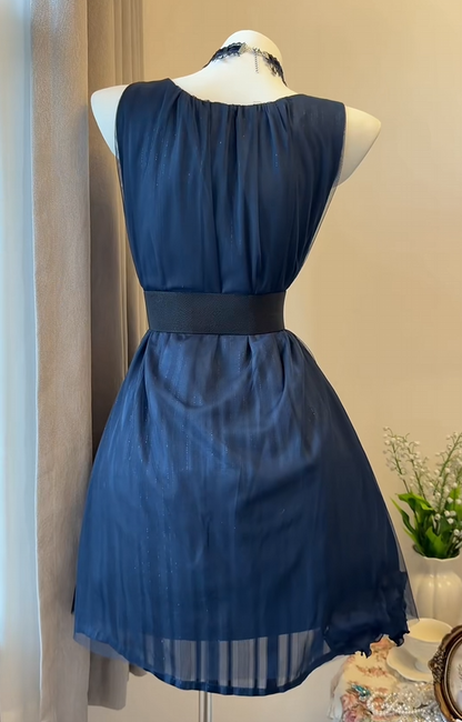 Navy Blue Chiffon Homecoming Dress A Line Pearl Beaded Dress  P2023