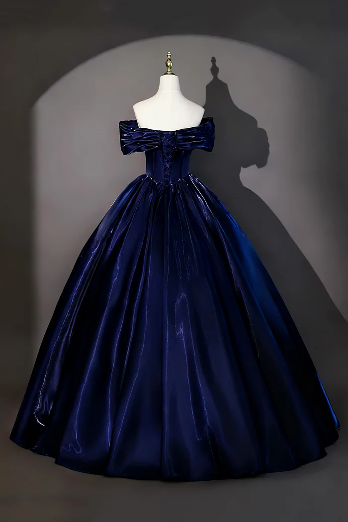 Navy Blue Floor Length Evening Gown A-Line Off The Shoulder Formal Prom Dress  P654