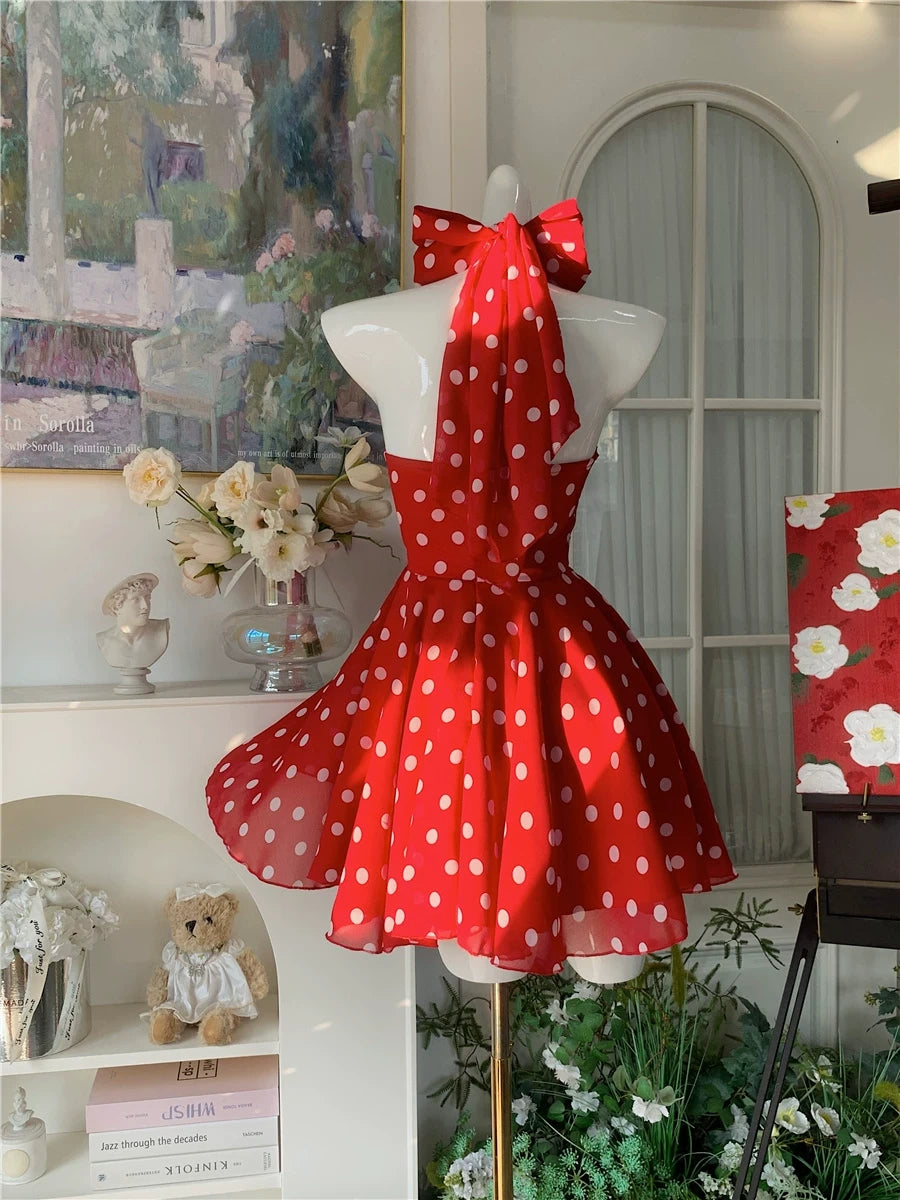 Halter A Line Polka Dots Homecoming Dress Short Birthday Outfit L171