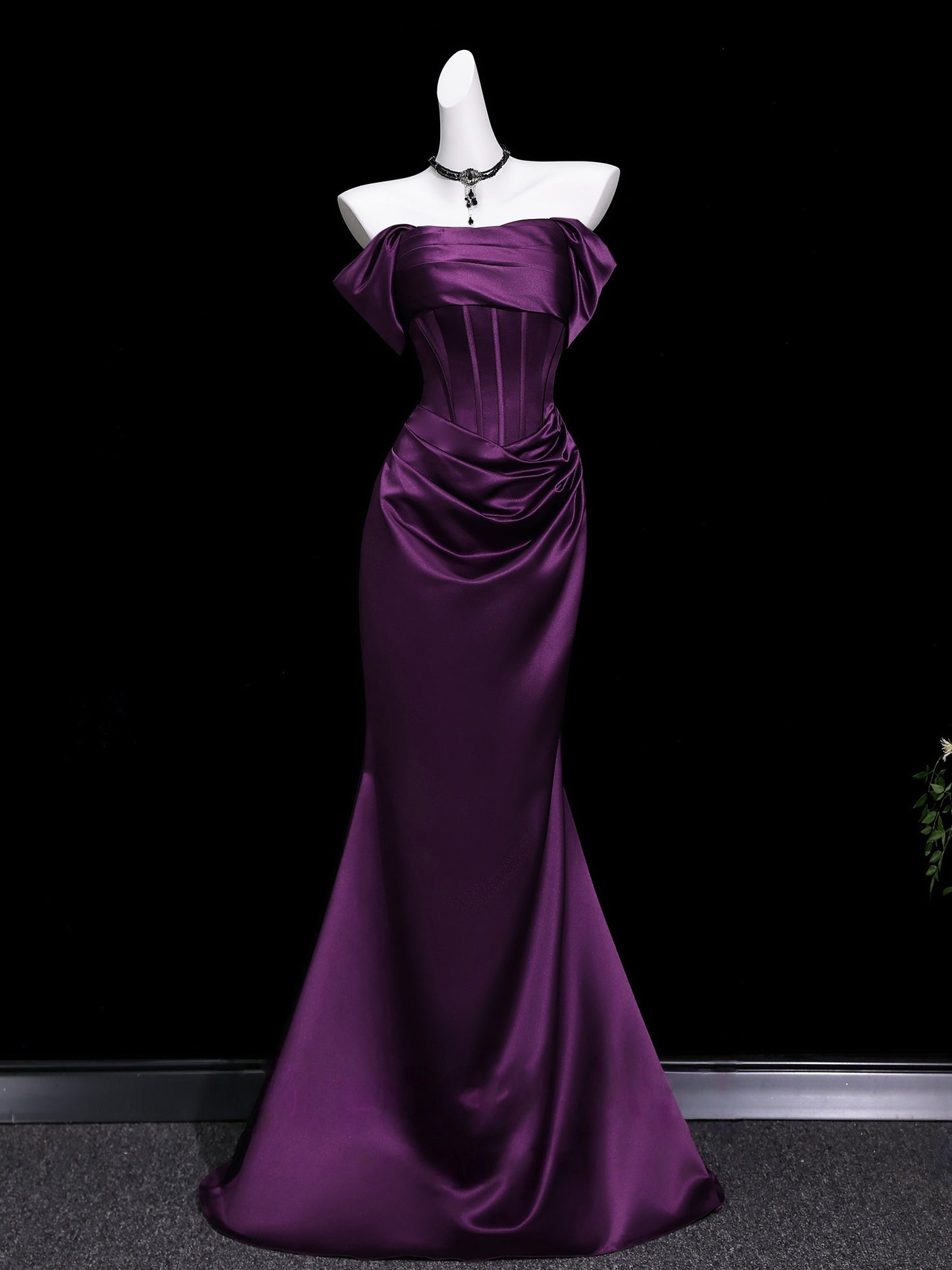 Off The Shoulder Purple Satin Prom Dress Formal Evening Gown  P1190