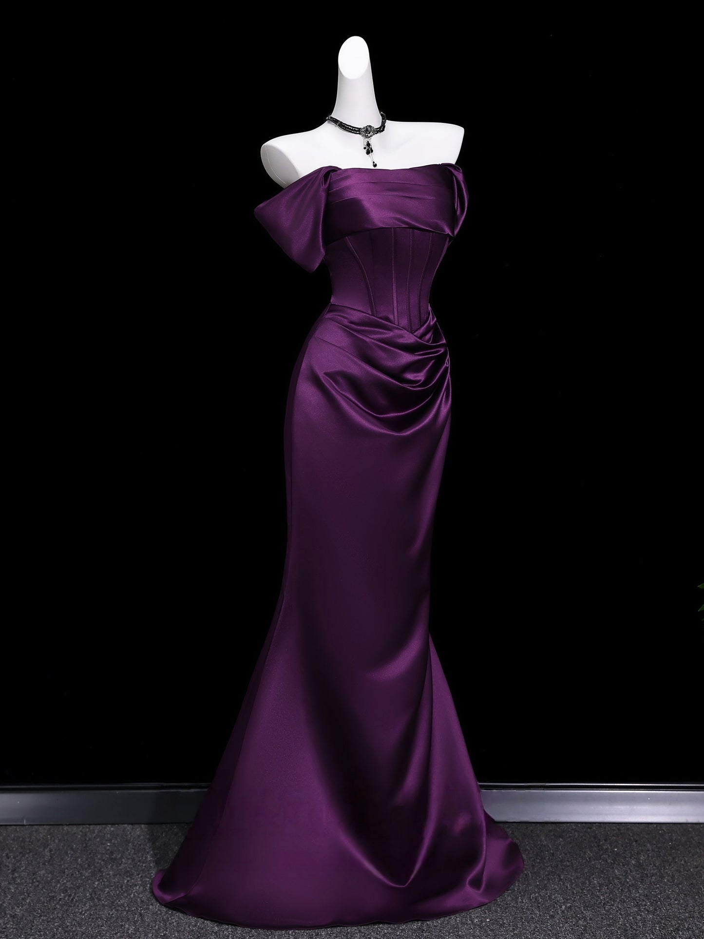 Off The Shoulder Purple Satin Prom Dress Formal Evening Gown  P1190