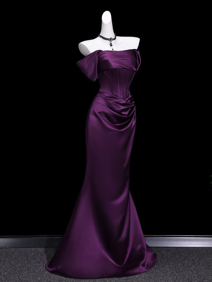 Off The Shoulder Purple Satin Prom Dress Formal Evening Gown  P1190
