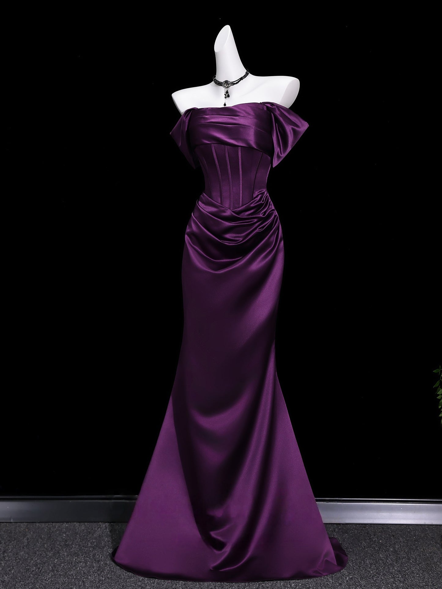Off The Shoulder Purple Satin Prom Dress Formal Evening Gown  P1190