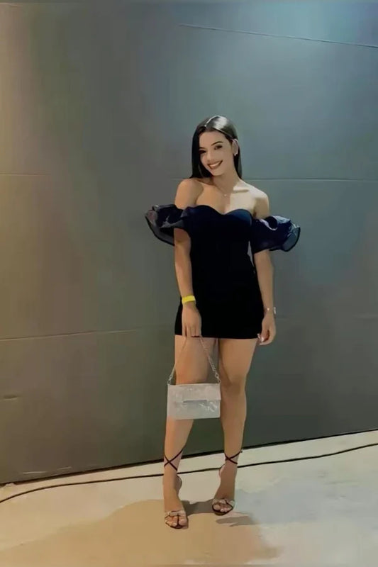 Off Shoulder Black Birthday Dresses Tight Homecoming Dress  P2208