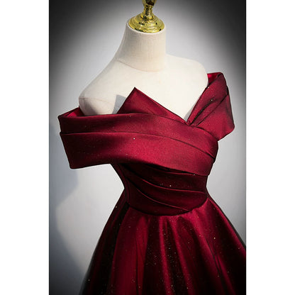 Off The Shoulder A Line Burgundy Prom Dress Formal Evening Dress  P1242