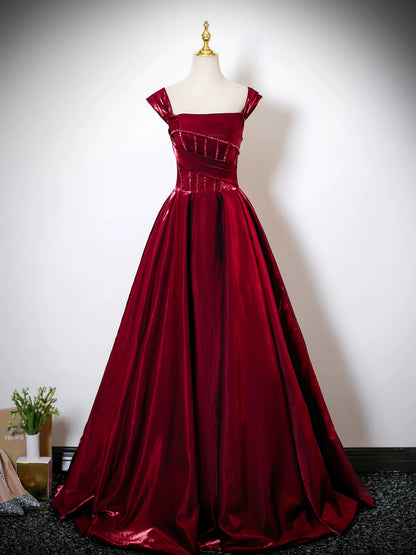 Off The Shoulder A Line Burgundy Prom Dress   P1273