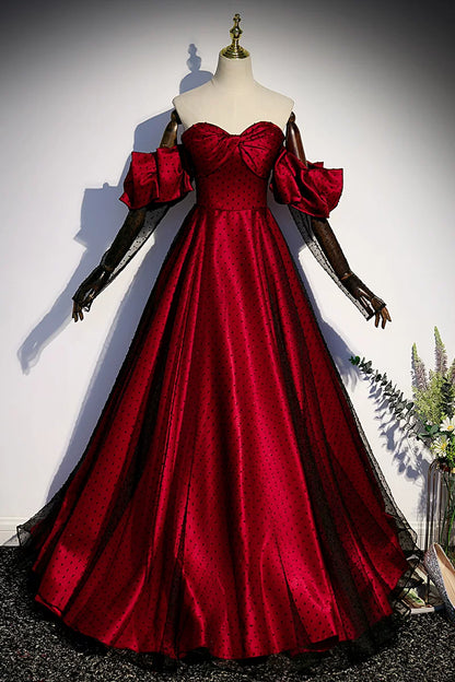 Off The Shoulder A Line Red Prom Dress  with Gloves  P1262