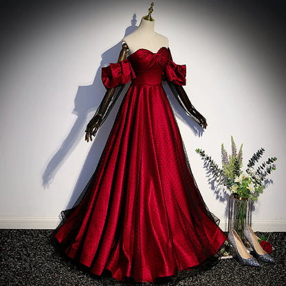 Off The Shoulder A Line Red Prom Dress  with Gloves  P1262