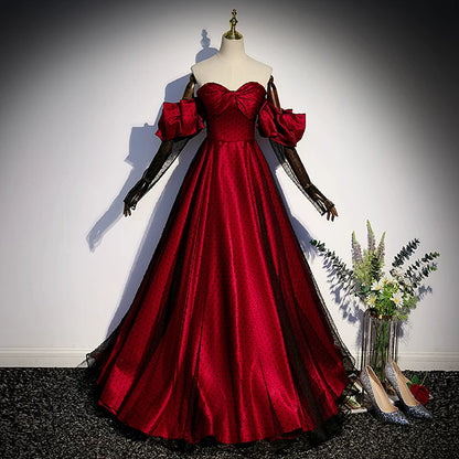 Off The Shoulder A Line Red Prom Dress  with Gloves  P1262