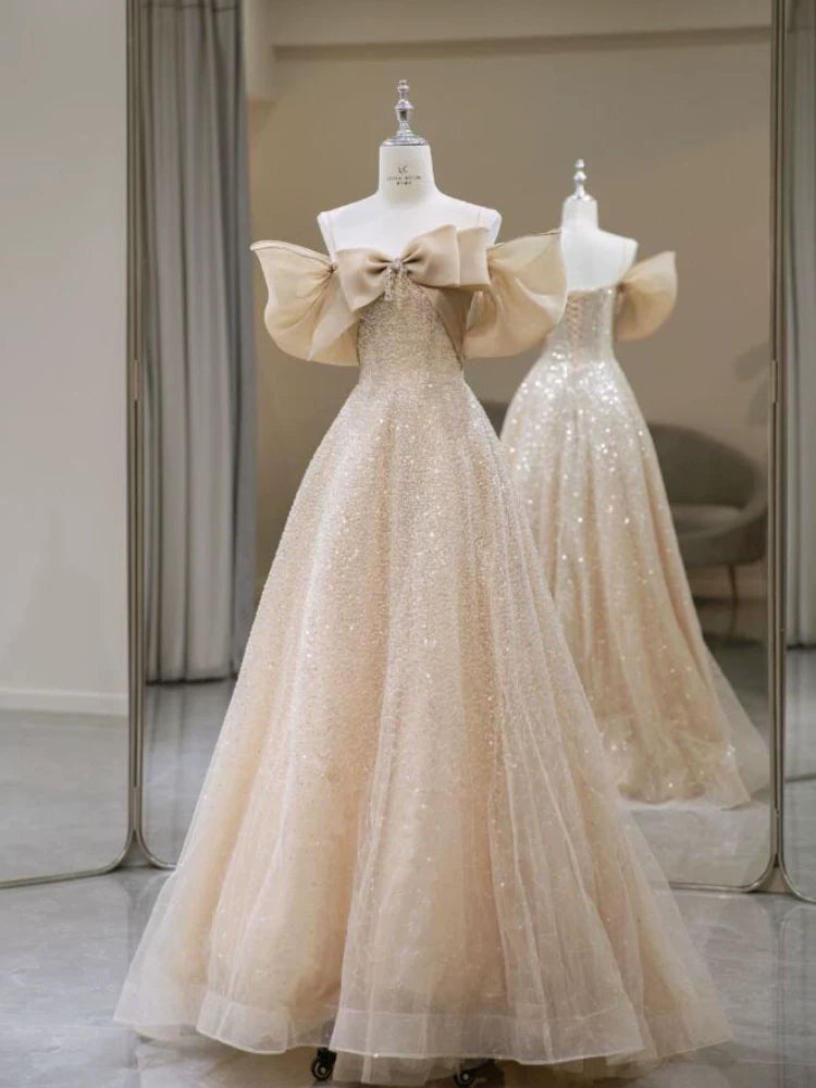 Off The Shoulder A Line Sequin Prom Dress Sweet Birthday Dress  P1230
