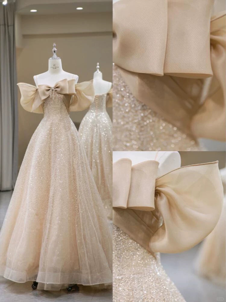 Off The Shoulder A Line Sequin Prom Dress Sweet Birthday Dress  P1230