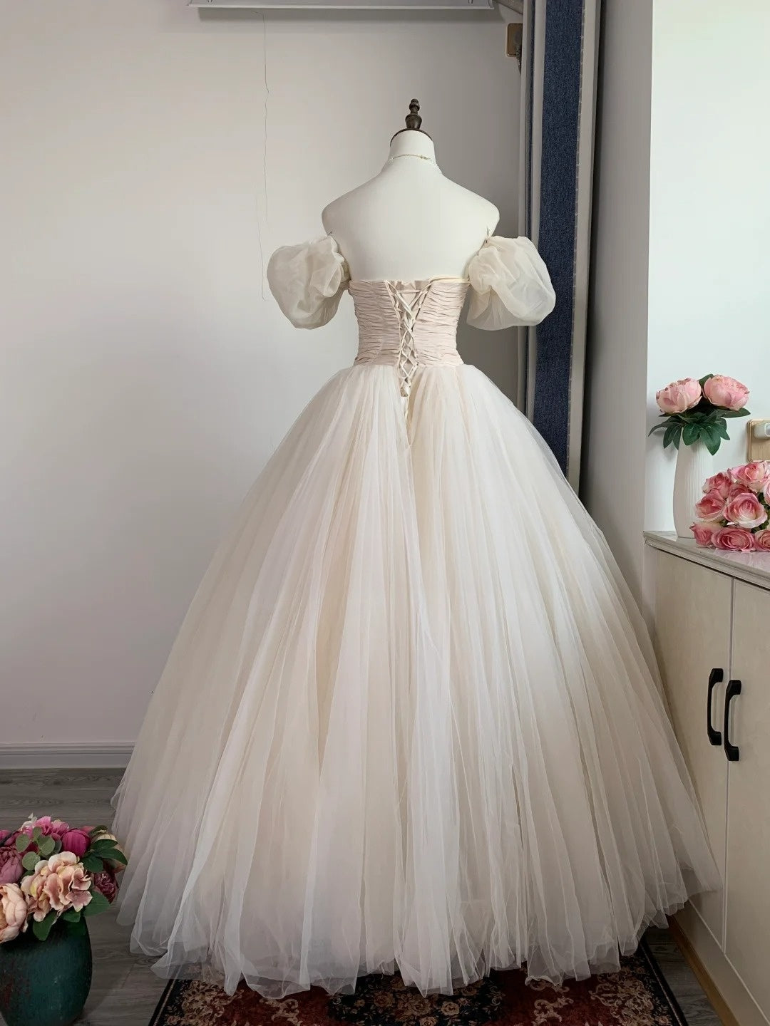 Off The Shoulder A Line Tulle Formal Prom Dress Birthday Dress   P1787