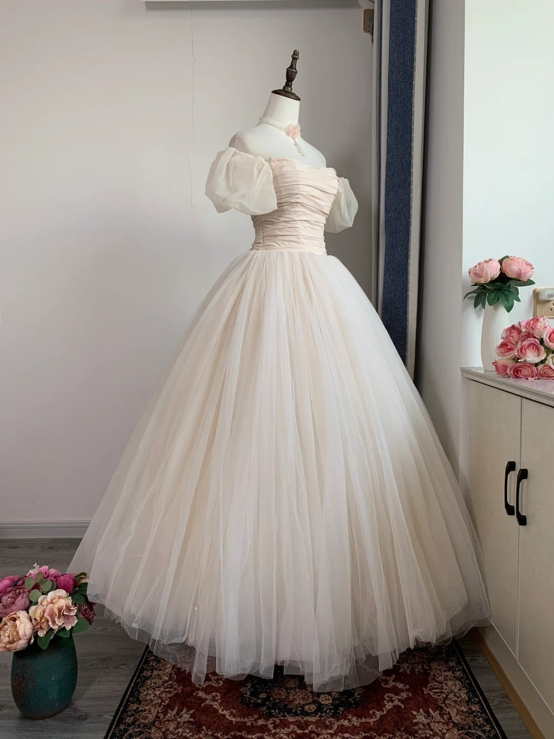 Off The Shoulder A Line Tulle Formal Prom Dress Birthday Dress   P1787