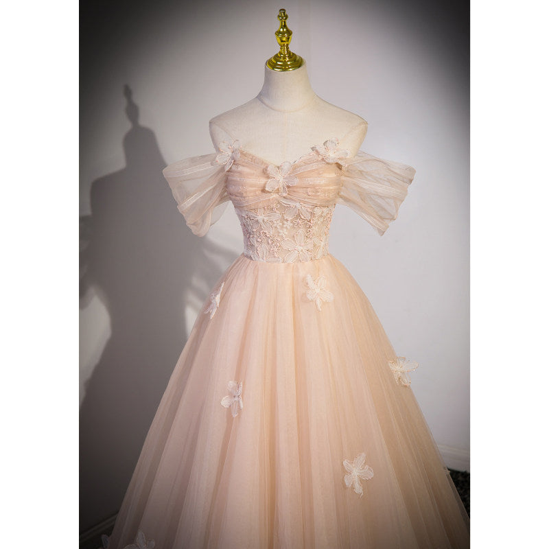 Off The Shoulder A Line Tulle Prom Dress Sweet Birthday Dress  P1229
