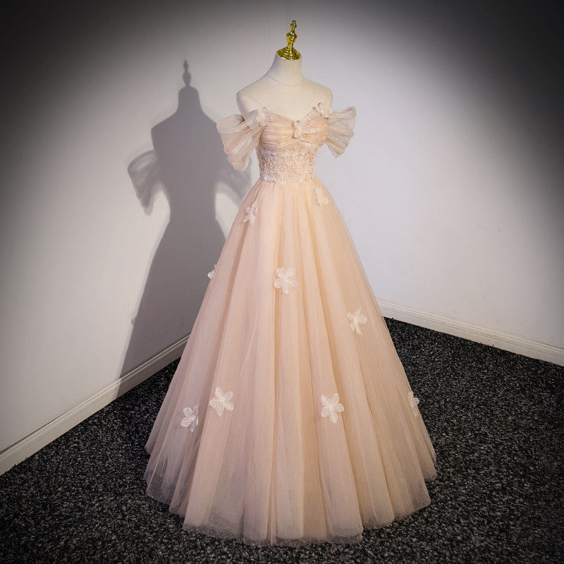 Off The Shoulder A Line Tulle Prom Dress Sweet Birthday Dress  P1229