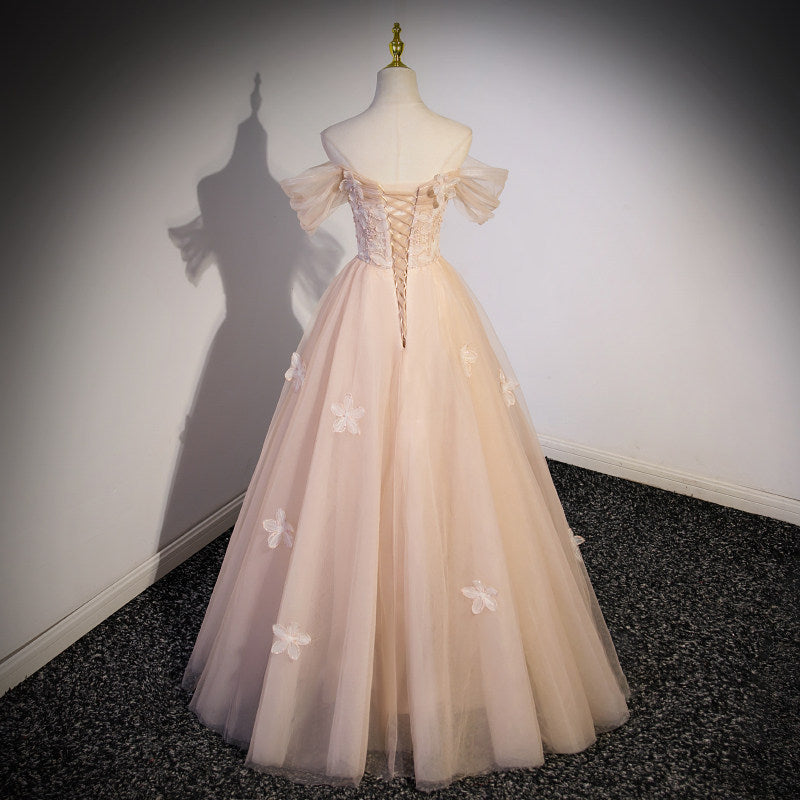 Off The Shoulder A Line Tulle Prom Dress Sweet Birthday Dress  P1229
