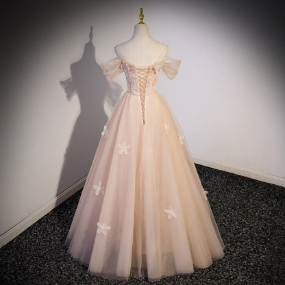 Off The Shoulder A Line Tulle Prom Dress Sweet Birthday Dress  P1229