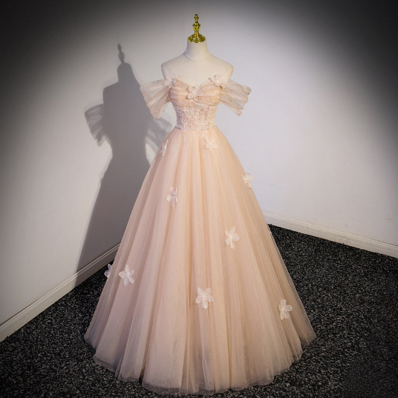 Off The Shoulder A Line Tulle Prom Dress Sweet Birthday Dress  P1229