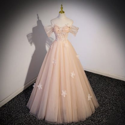Off The Shoulder A Line Tulle Prom Dress Sweet Birthday Dress  P1229