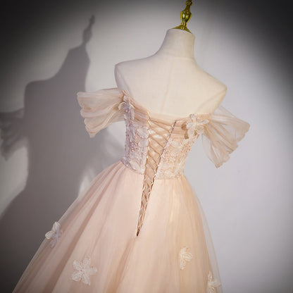Off The Shoulder A Line Tulle Prom Dress Sweet Birthday Dress  P1229