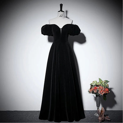 Off The Shoulder Black Velvet Formal Prom Dress  P2706