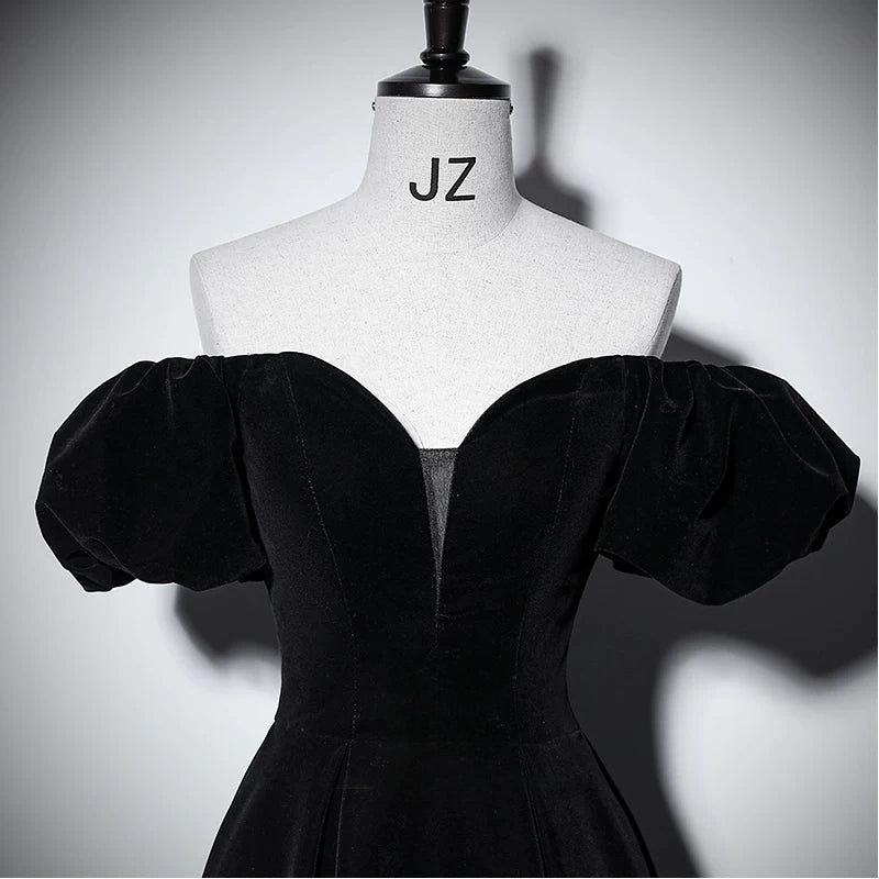 Off The Shoulder Black Velvet Formal Prom Dress  P2706