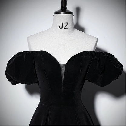 Off The Shoulder Black Velvet Formal Prom Dress  P2706