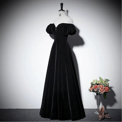 Off The Shoulder Black Velvet Formal Prom Dress  P2706