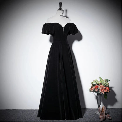 Off The Shoulder Black Velvet Formal Prom Dress  P2706