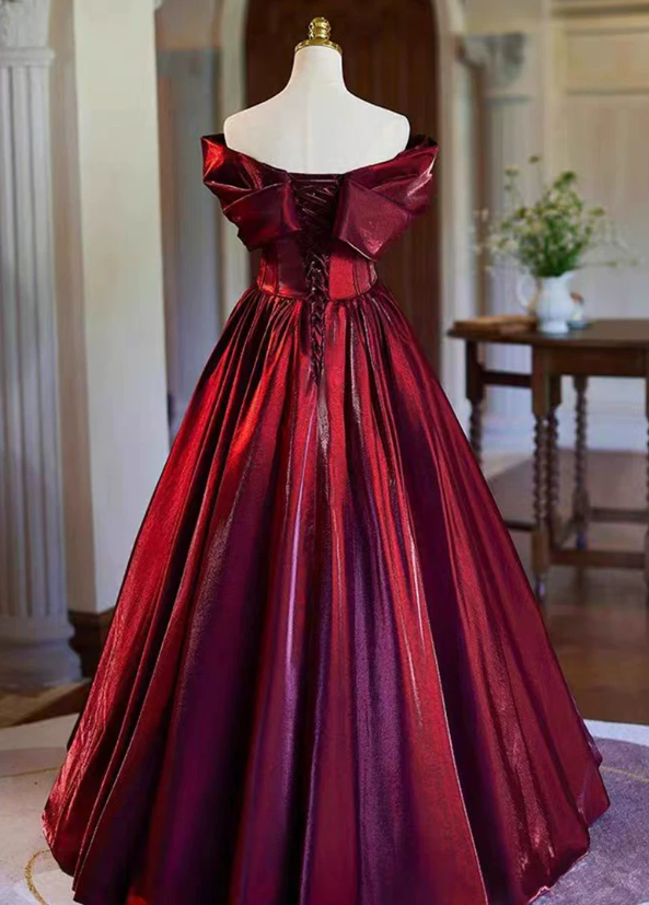 Off The Shoulder Burgundy A Line Prom Dress Cute Princess Birthday Gown  P1256