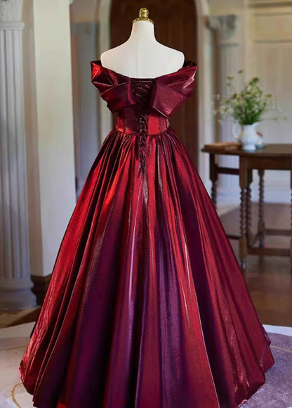 Off The Shoulder Burgundy A Line Prom Dress Cute Princess Birthday Gown  P1256