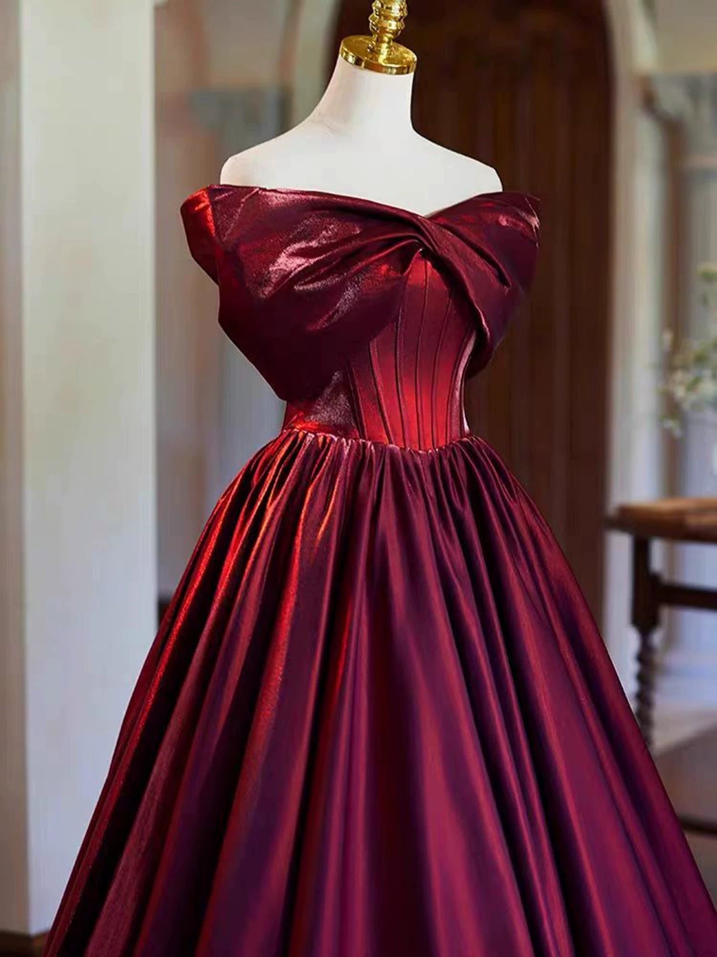 Off The Shoulder Burgundy A Line Prom Dress Cute Princess Birthday Gown  P1256