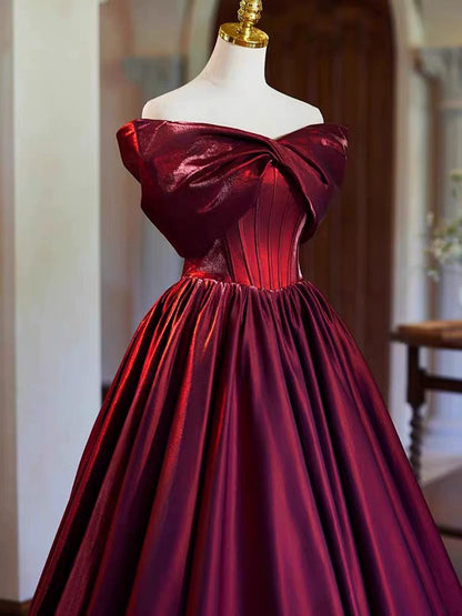 Off The Shoulder Burgundy A Line Prom Dress Cute Princess Birthday Gown  P1256