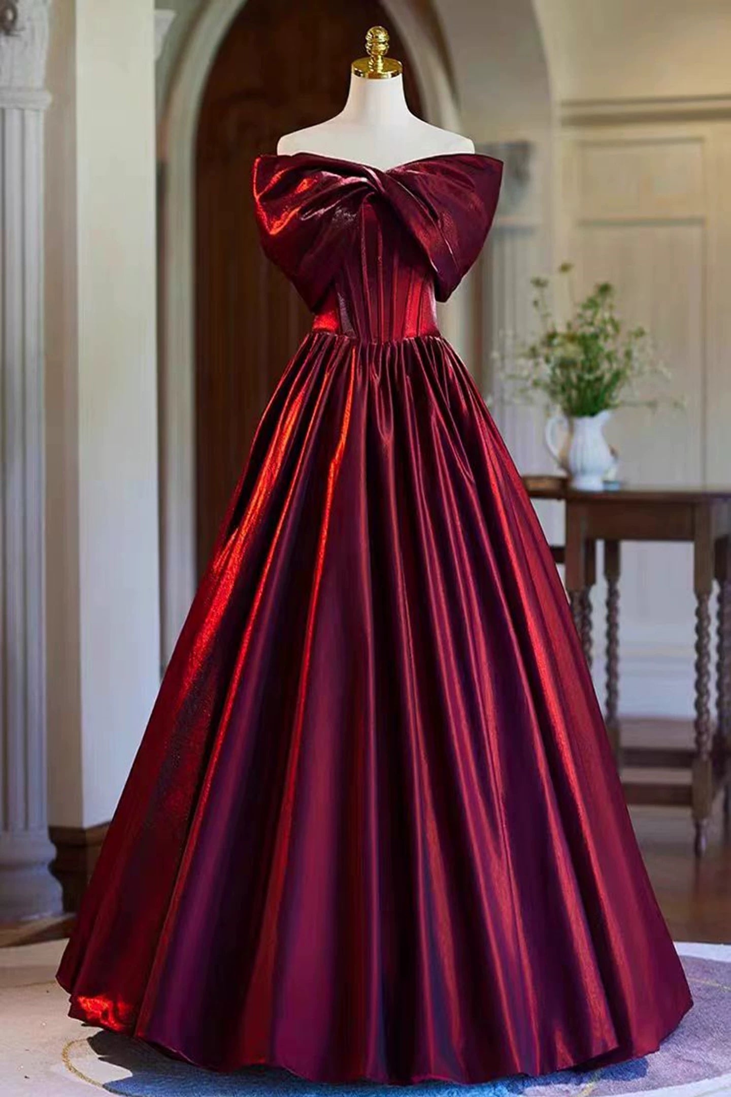 Off The Shoulder Burgundy A Line Prom Dress Cute Princess Birthday Gown  P1256