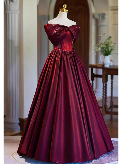 Off The Shoulder Burgundy A Line Prom Dress Cute Princess Birthday Gown  P1256