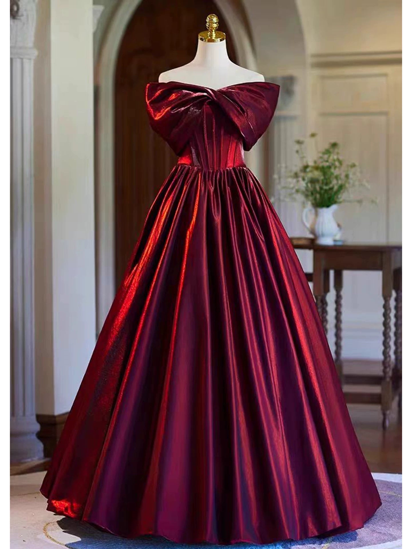 Off The Shoulder Burgundy A Line Prom Dress Cute Princess Birthday Gown  P1256