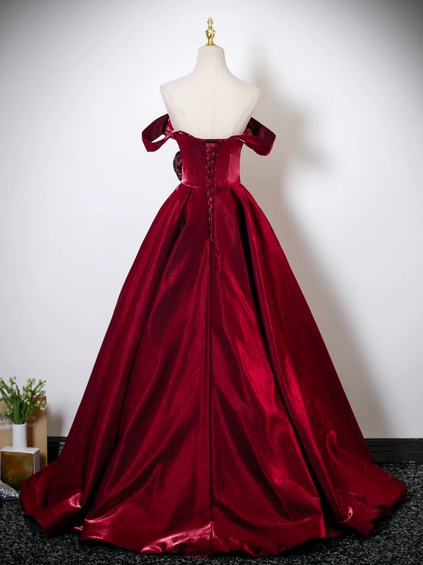 Off The Shoulder Burgundy A  Line Prom Dress   P1244