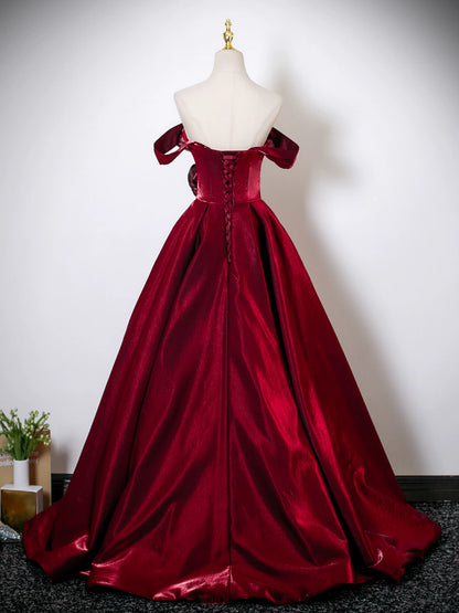 Off The Shoulder Burgundy A  Line Prom Dress   P1244