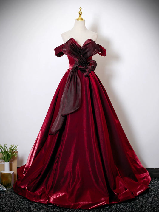 Off The Shoulder Burgundy A  Line Prom Dress   P1244