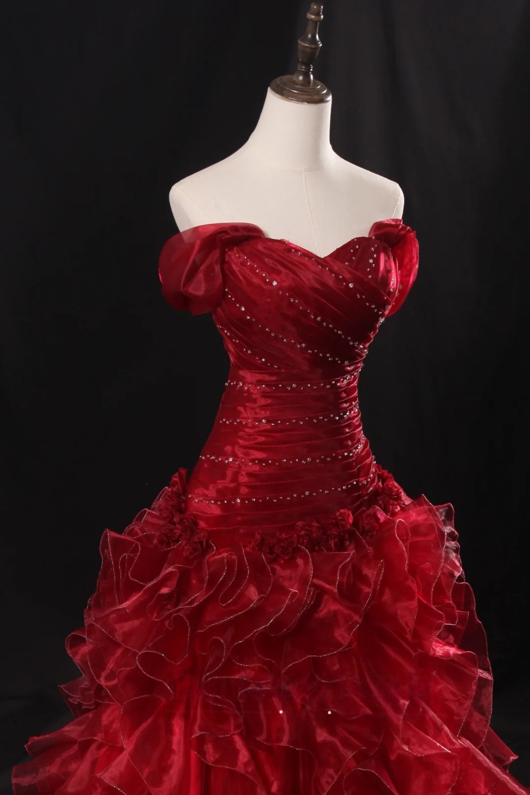 Off The Shoulder Burgundy Ball Gown Quinceanera Dresses Ruffle Birthday Dress P1201