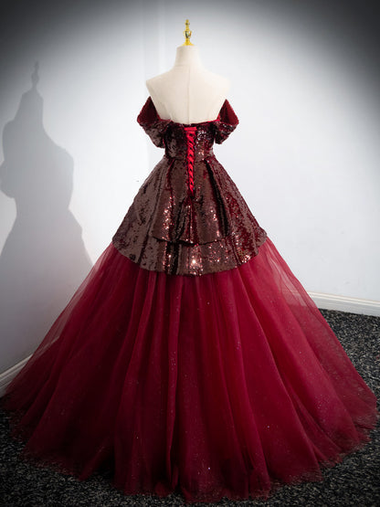 Off The Shoulder Burgundy  Formal A Line Prom Dress Birthday Dress P1240