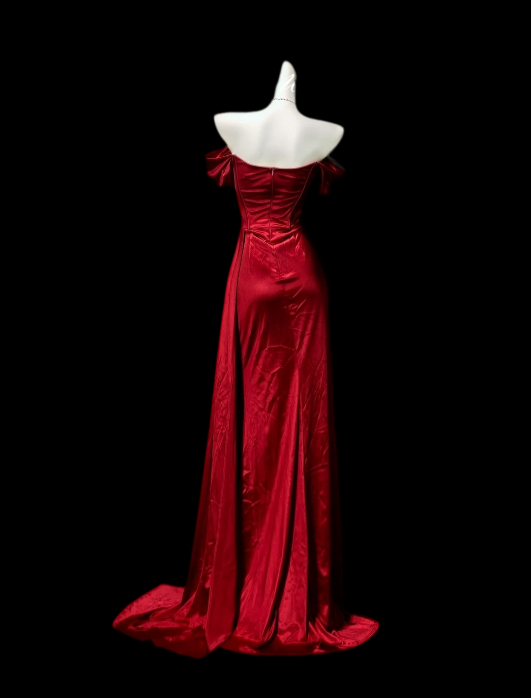 Off The Shoulder Burgundy Mermaid Prom Dress With Slit  P2430