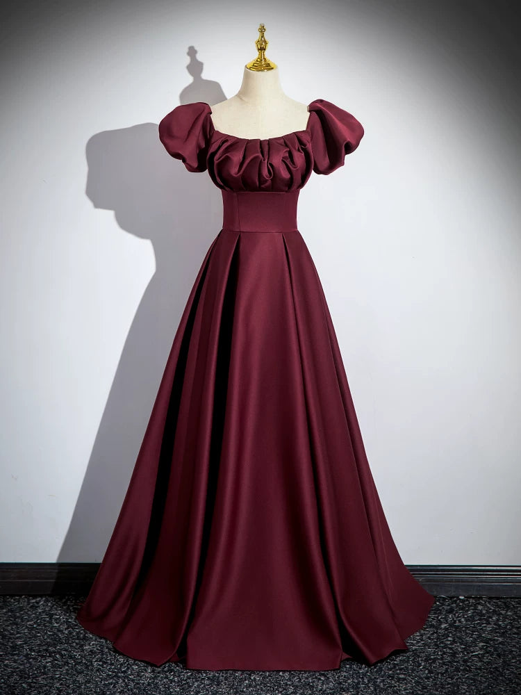 Off The Shoulder Burgundy Satin Prom Dress A Line Formal Evening Dress  P1269