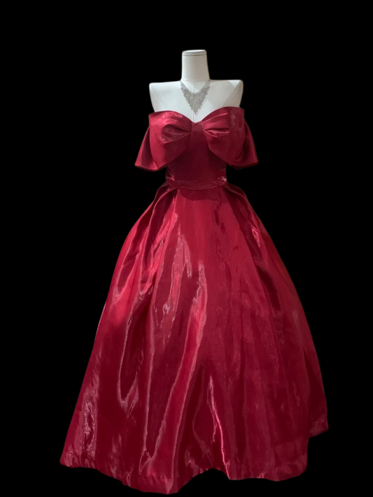 Off The Shoulder Burgundy Satin Prom Dress Birthday Dress   P1313