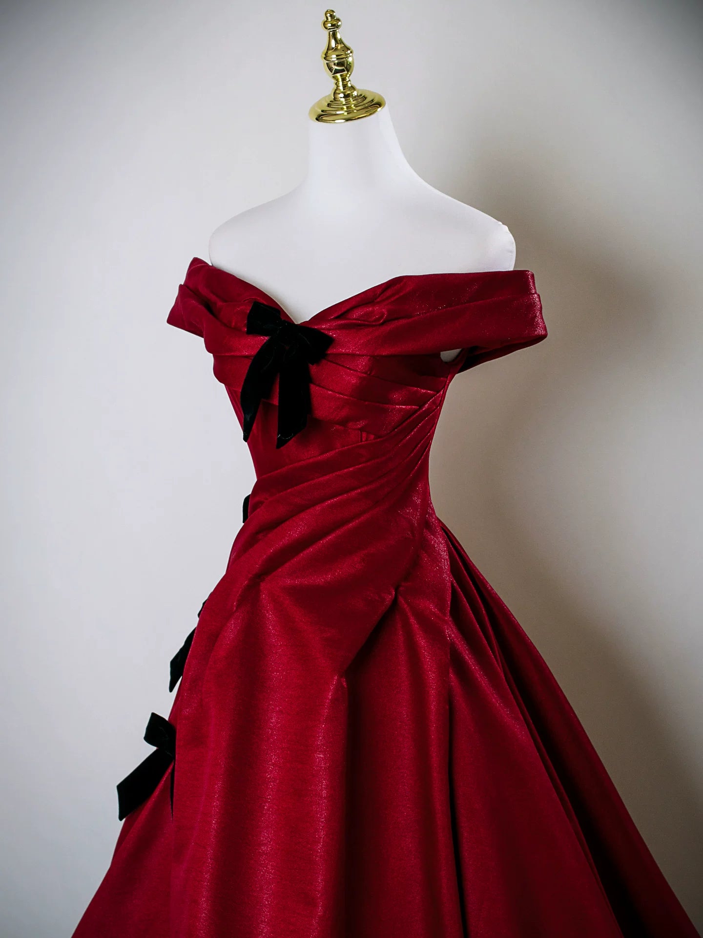 Off The Shoulder Burgundy  Satin Prom Dress Formal Evening Gown  P1246