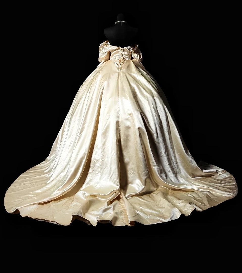 Off The Shoulder Champagne A Princess Dress Satin Birthday Dress  P1822
